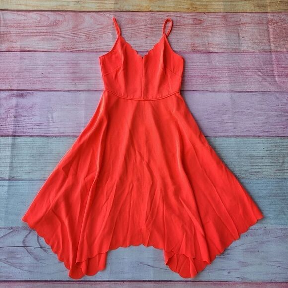 Ted Baker Dresses & Skirts - Ted Baker Neon Orange Simbah V-Neck‎ Scallop Asymmetric Hem Midi Dress M/L